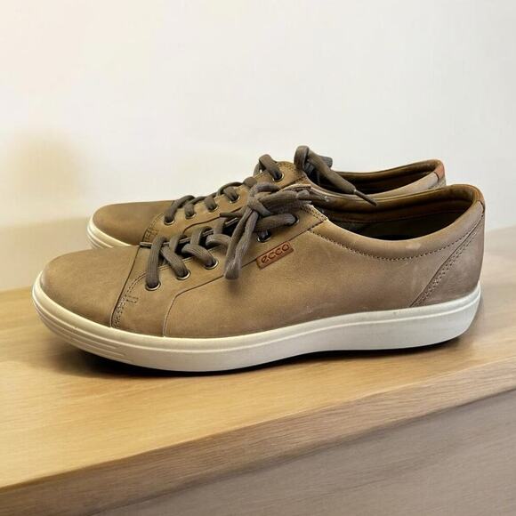 Ecco Men's Soft 7 Lace-up Leather Cap Toe Sneaker Navajo Brown Size 11/45 - Picture 1 of 9